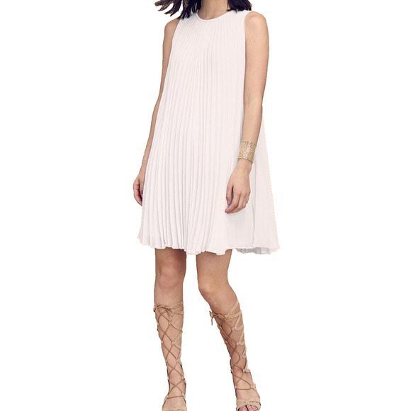 Maggy London New Women's Ivory Pleated Shift Dress 14 Sleeveless career cocktail - Picture 1 of 9